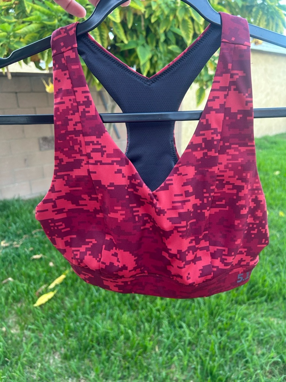 5.11 Tactical Red Digital Camo Sports Bra with Black Mesh Back
